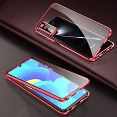 Coque Rebord Bumper Luxe Aluminum Metal Miroir 360 Degres Housse Etui Aimant T03 pour Oppo F15 Rouge