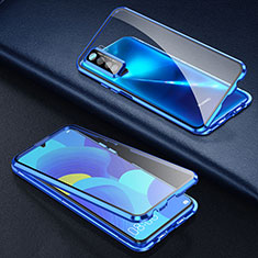 Coque Rebord Bumper Luxe Aluminum Metal Miroir 360 Degres Housse Etui Aimant T03 pour Oppo Reno3 Bleu