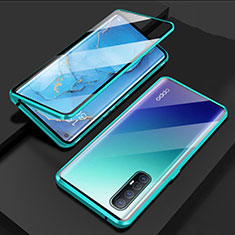 Coque Rebord Bumper Luxe Aluminum Metal Miroir 360 Degres Housse Etui Aimant T03 pour Oppo Reno3 Pro Cyan