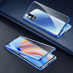 Coque Rebord Bumper Luxe Aluminum Metal Miroir 360 Degres Housse Etui Aimant T03 pour Oppo Reno4 5G Bleu