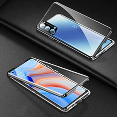 Coque Rebord Bumper Luxe Aluminum Metal Miroir 360 Degres Housse Etui Aimant T03 pour Oppo Reno4 5G Noir