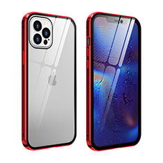 Coque Rebord Bumper Luxe Aluminum Metal Miroir 360 Degres Housse Etui Aimant T04 pour Apple iPhone 12 Pro Rouge