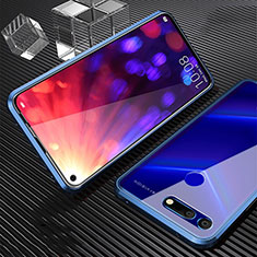 Coque Rebord Bumper Luxe Aluminum Metal Miroir 360 Degres Housse Etui Aimant T04 pour Huawei Honor V20 Bleu