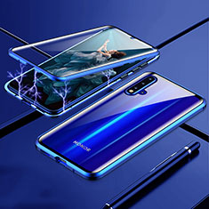 Coque Rebord Bumper Luxe Aluminum Metal Miroir 360 Degres Housse Etui Aimant T04 pour Huawei Nova 5 Bleu