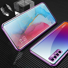 Coque Rebord Bumper Luxe Aluminum Metal Miroir 360 Degres Housse Etui Aimant T04 pour Oppo Reno3 Pro Violet