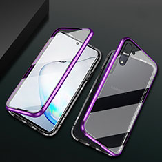 Coque Rebord Bumper Luxe Aluminum Metal Miroir 360 Degres Housse Etui Aimant T04 pour Samsung Galaxy Note 10 Violet