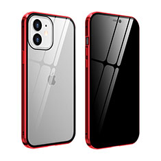 Coque Rebord Bumper Luxe Aluminum Metal Miroir 360 Degres Housse Etui Aimant T05 pour Apple iPhone 12 Rouge