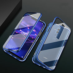 Coque Rebord Bumper Luxe Aluminum Metal Miroir 360 Degres Housse Etui Aimant T05 pour Huawei Mate 20 Lite Bleu