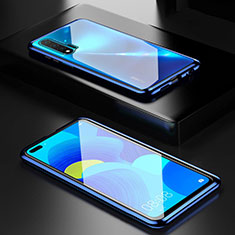 Coque Rebord Bumper Luxe Aluminum Metal Miroir 360 Degres Housse Etui Aimant T05 pour Huawei Nova 6 Bleu