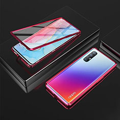 Coque Rebord Bumper Luxe Aluminum Metal Miroir 360 Degres Housse Etui Aimant T05 pour Oppo Find X2 Neo Rouge