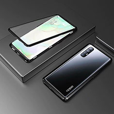 Coque Rebord Bumper Luxe Aluminum Metal Miroir 360 Degres Housse Etui Aimant T05 pour Oppo Reno3 Pro Noir