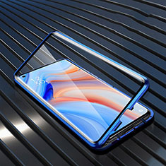 Coque Rebord Bumper Luxe Aluminum Metal Miroir 360 Degres Housse Etui Aimant T05 pour Oppo Reno4 Pro 5G Bleu