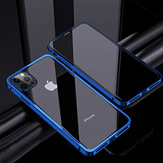 Coque Rebord Bumper Luxe Aluminum Metal Miroir 360 Degres Housse Etui Aimant T06 pour Apple iPhone 12 Pro Bleu