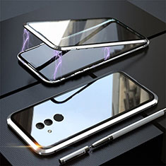 Coque Rebord Bumper Luxe Aluminum Metal Miroir 360 Degres Housse Etui Aimant T06 pour Huawei Mate 20 Lite Argent