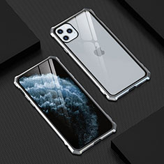 Coque Rebord Bumper Luxe Aluminum Metal Miroir 360 Degres Housse Etui Aimant T07 pour Apple iPhone 11 Pro Argent