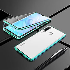 Coque Rebord Bumper Luxe Aluminum Metal Miroir 360 Degres Housse Etui Aimant T07 pour Huawei Nova 4e Vert