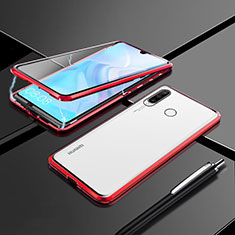 Coque Rebord Bumper Luxe Aluminum Metal Miroir 360 Degres Housse Etui Aimant T07 pour Huawei P30 Lite XL Rouge