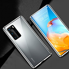 Coque Rebord Bumper Luxe Aluminum Metal Miroir 360 Degres Housse Etui Aimant T07 pour Huawei P40 Pro Argent