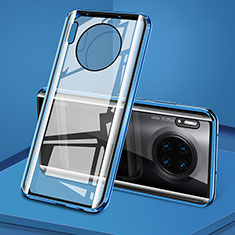 Coque Rebord Bumper Luxe Aluminum Metal Miroir 360 Degres Housse Etui Aimant T08 pour Huawei Mate 30 5G Bleu