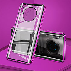 Coque Rebord Bumper Luxe Aluminum Metal Miroir 360 Degres Housse Etui Aimant T08 pour Huawei Mate 30E Pro 5G Violet