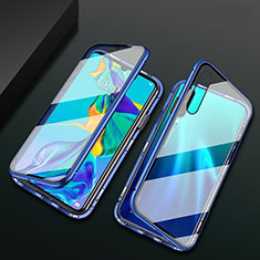 Coque Rebord Bumper Luxe Aluminum Metal Miroir 360 Degres Housse Etui Aimant T08 pour Huawei P30 Bleu