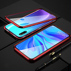 Coque Rebord Bumper Luxe Aluminum Metal Miroir 360 Degres Housse Etui Aimant T08 pour Huawei P30 Lite Rouge