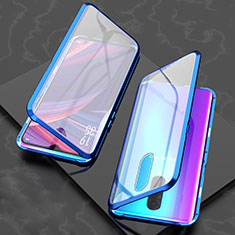 Coque Rebord Bumper Luxe Aluminum Metal Miroir 360 Degres Housse Etui Aimant T08 pour Oppo R17 Pro Bleu