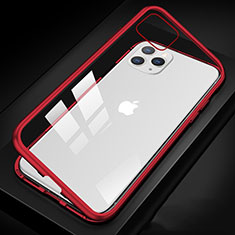 Coque Rebord Bumper Luxe Aluminum Metal Miroir 360 Degres Housse Etui Aimant T09 pour Apple iPhone 11 Pro Max Rouge