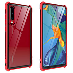 Coque Rebord Bumper Luxe Aluminum Metal Miroir 360 Degres Housse Etui Aimant T09 pour Huawei P30 Rouge