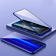 Coque Rebord Bumper Luxe Aluminum Metal Miroir 360 Degres Housse Etui Aimant T10 pour Huawei Honor 20 Bleu