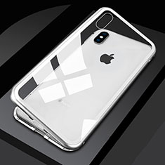 Coque Rebord Bumper Luxe Aluminum Metal Miroir 360 Degres Housse Etui M01 pour Apple iPhone X Blanc