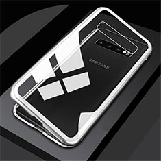 Coque Rebord Bumper Luxe Aluminum Metal Miroir 360 Degres Housse Etui M01 pour Samsung Galaxy S10 Blanc