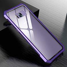 Coque Rebord Bumper Luxe Aluminum Metal Miroir 360 Degres Housse Etui M01 pour Samsung Galaxy S8 Violet