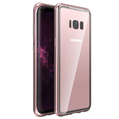 Coque Rebord Bumper Luxe Aluminum Metal Miroir 360 Degres Housse Etui M03 pour Samsung Galaxy S8 Or Rose