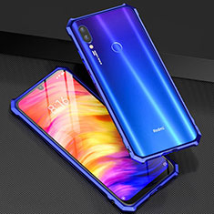 Coque Rebord Bumper Luxe Aluminum Metal Miroir 360 Degres Housse Etui M03 pour Xiaomi Redmi Note 7 Pro Bleu