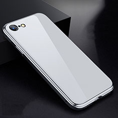 Coque Rebord Bumper Luxe Aluminum Metal Miroir 360 Degres Housse Etui pour Apple iPhone 7 Blanc