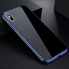 Coque Rebord Bumper Luxe Aluminum Metal Miroir 360 Degres Housse Etui pour Apple iPhone Xs Max Bleu et Noir