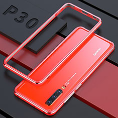 Coque Rebord Bumper Luxe Aluminum Metal Miroir 360 Degres Housse Etui pour Huawei P30 Rouge