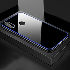 Coque Rebord Bumper Luxe Aluminum Metal Miroir 360 Degres Housse Etui pour Xiaomi Mi 8 Bleu