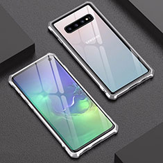 Coque Rebord Bumper Luxe Aluminum Metal Miroir Housse Etui A01 pour Samsung Galaxy S10 Argent