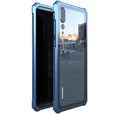 Coque Rebord Bumper Luxe Aluminum Metal Miroir Housse Etui M03 pour Huawei P20 Pro Bleu