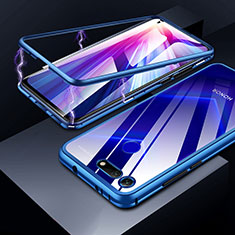 Coque Rebord Bumper Luxe Aluminum Metal Miroir Housse Etui pour Huawei Honor V20 Bleu