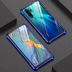 Coque Rebord Bumper Luxe Aluminum Metal Miroir Housse Etui pour Huawei P30 Pro Bleu