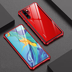 Coque Rebord Bumper Luxe Aluminum Metal Miroir Housse Etui pour Huawei P30 Pro Rouge