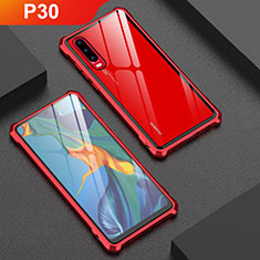 Coque Rebord Bumper Luxe Aluminum Metal Miroir Housse Etui pour Huawei P30 Rouge