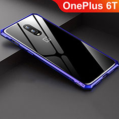 Coque Rebord Bumper Luxe Aluminum Metal Miroir Housse Etui pour OnePlus 6T Bleu