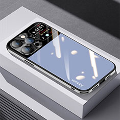 Coque Rebord Contour Silicone et Vitre Miroir Housse Etui AT1 pour Apple iPhone 13 Pro Bleu