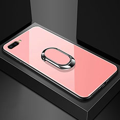 Coque Rebord Contour Silicone et Vitre Miroir Housse Etui avec Support Bague Anneau Magnetique A01 pour Oppo A12e Rose