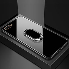 Coque Rebord Contour Silicone et Vitre Miroir Housse Etui avec Support Bague Anneau Magnetique A01 pour Oppo AX5 Noir