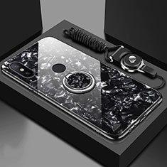 Coque Rebord Contour Silicone et Vitre Miroir Housse Etui avec Support Bague Anneau Magnetique A01 pour Xiaomi Mi 6X Noir